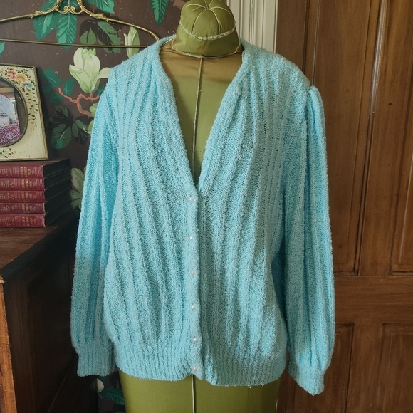 Vintage Sweaters - Vintage Button Up Sweater with Balloon Sleeve Size XL